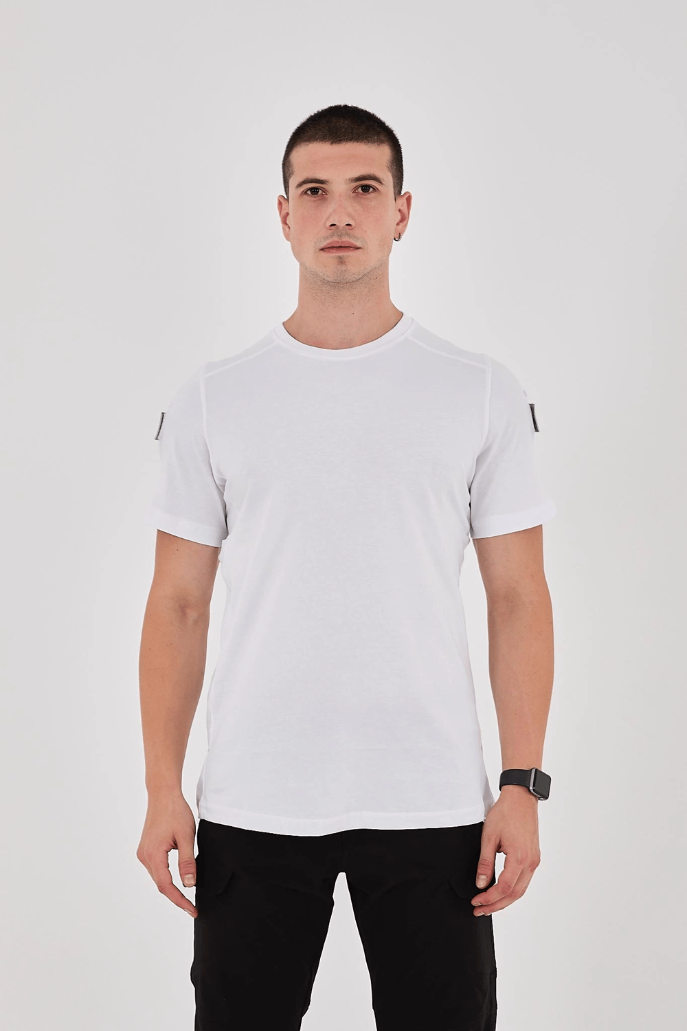 Beyaz Bisiklet Yaka Taktikal T-shirt