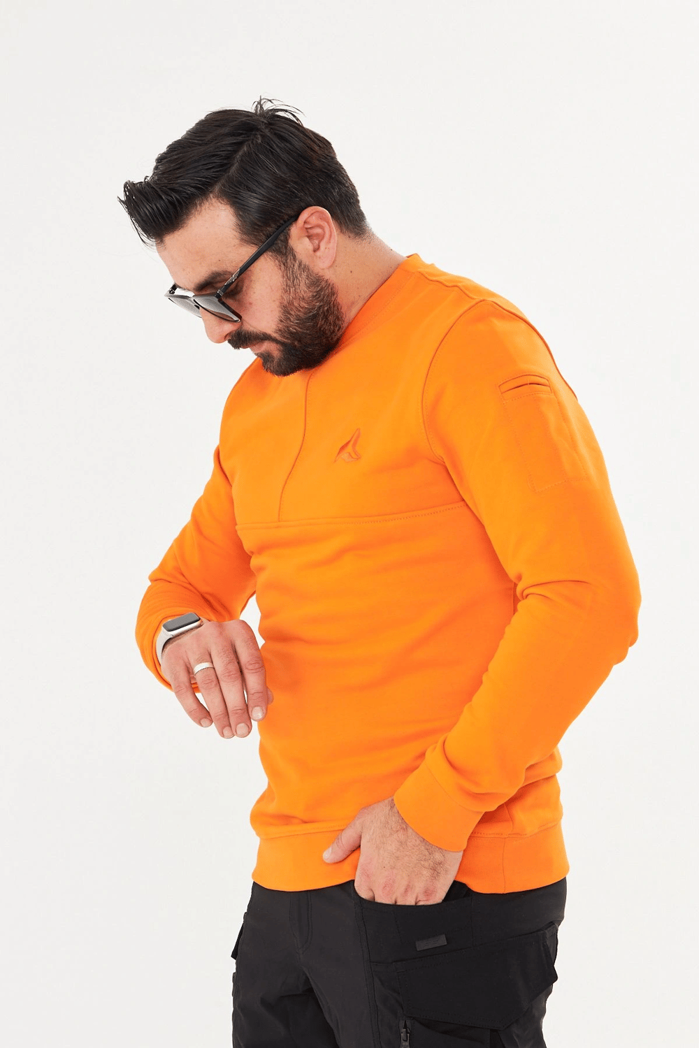 Bisiklet yaka %100 Pamuk Sweat Oranj