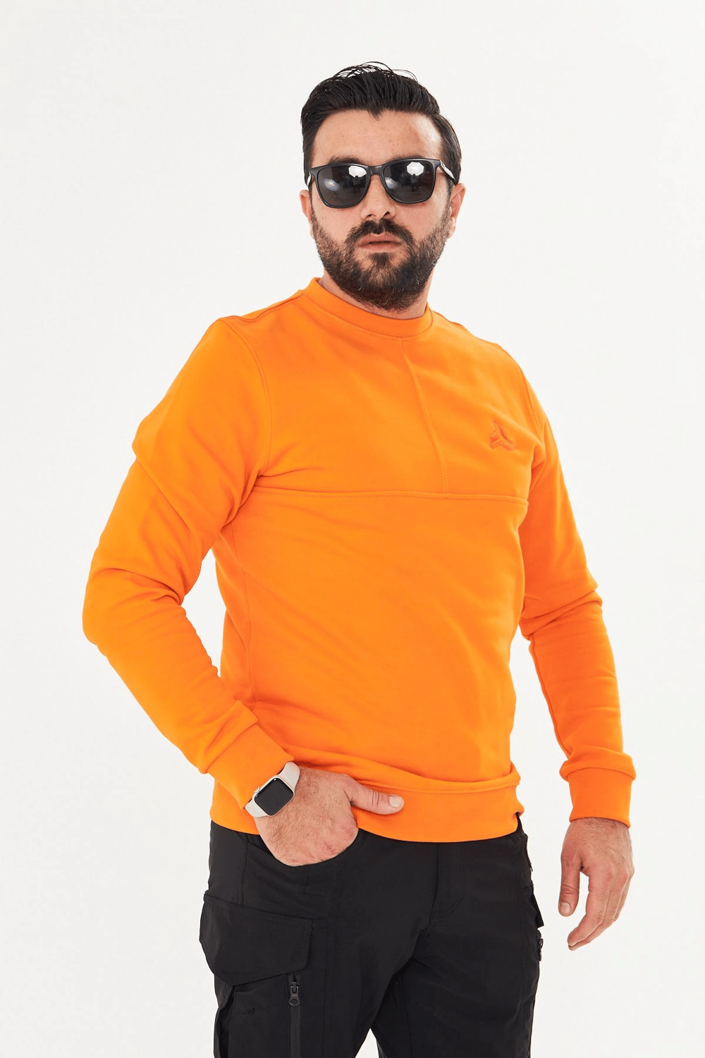 Bisiklet yaka %100 Pamuk Sweat Oranj