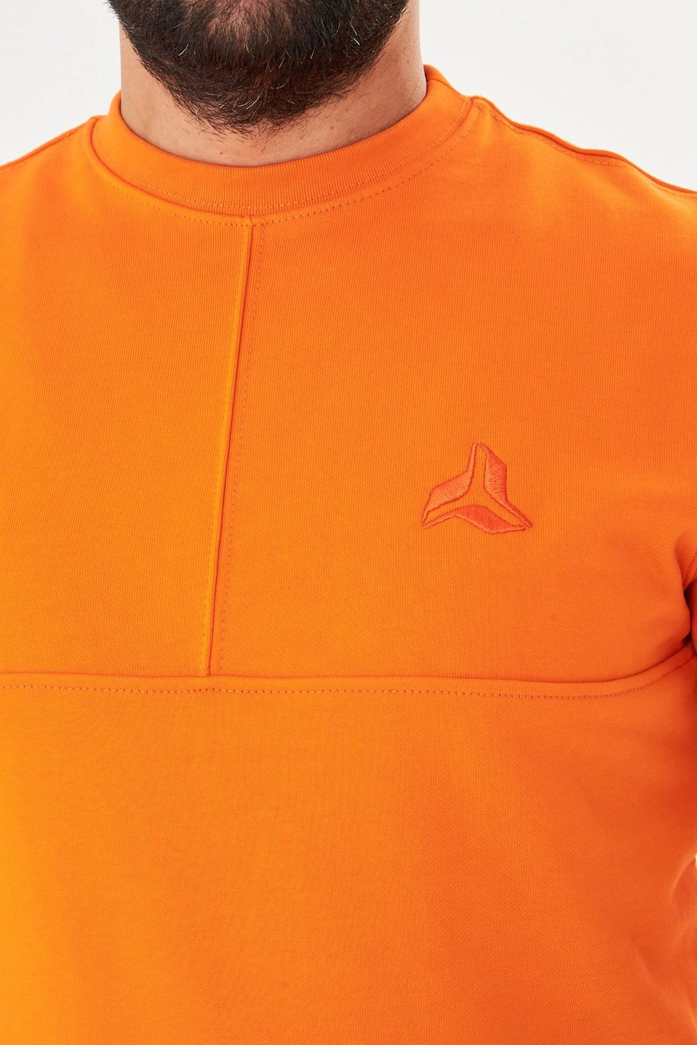 Bisiklet yaka %100 Pamuk Sweat Oranj