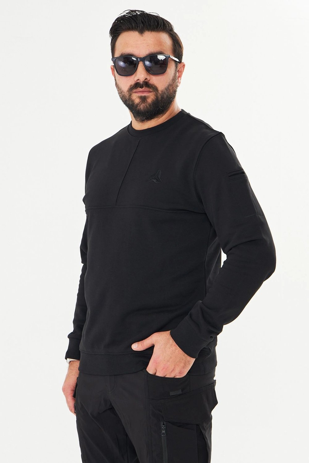Bisiklet Yaka %100 Pamuk Sweat Siyah