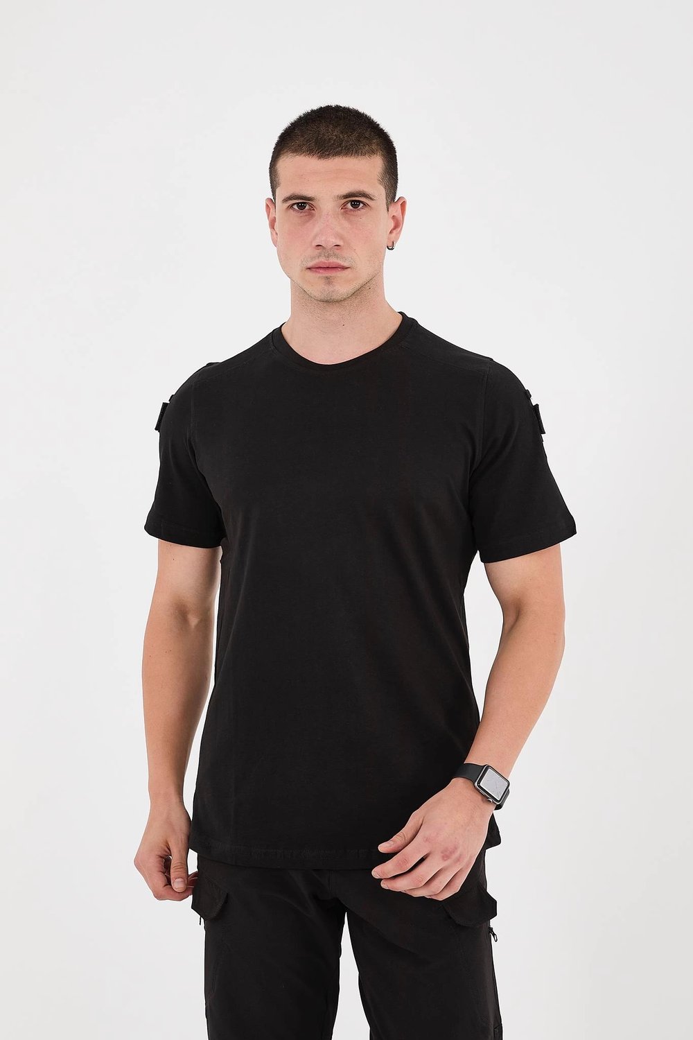 Siyah Bisiklet Yaka Taktikal T-shirt