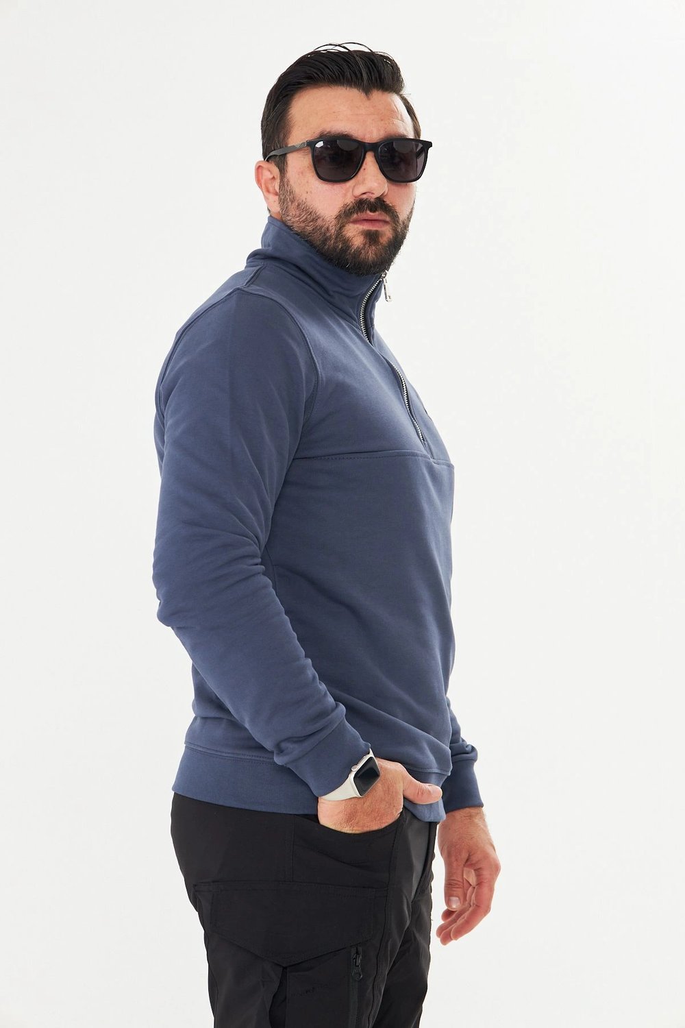 Yarım Fermuarlı %100 Pamuk Sweat Füme