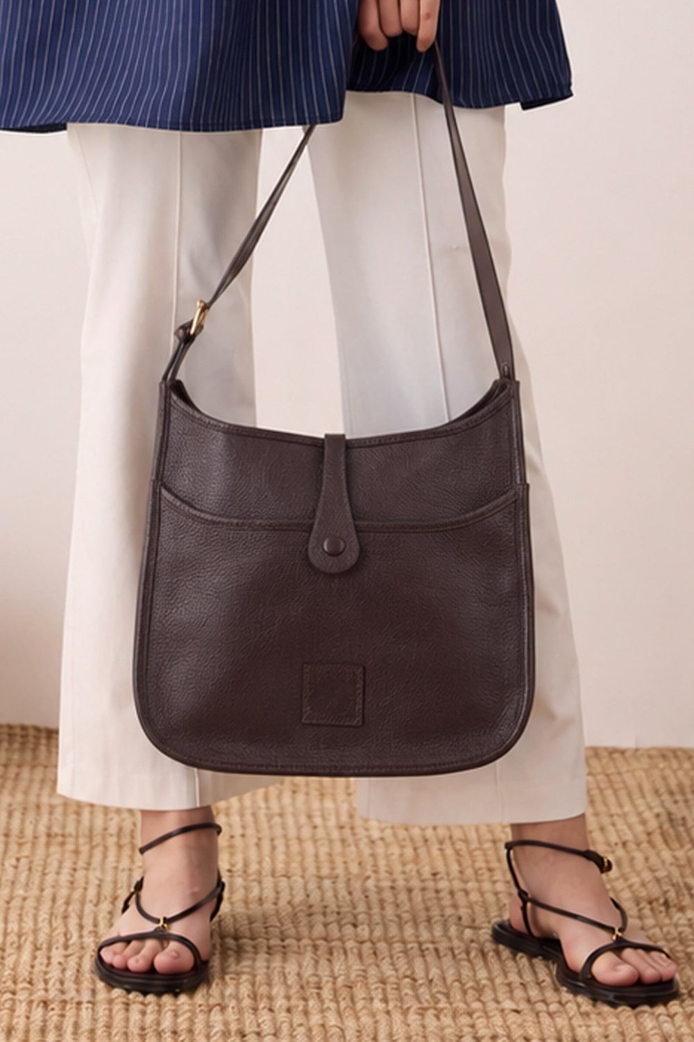 Kahverengi Hakiki Deri Kadın Çanta SQUARE BAG BIG