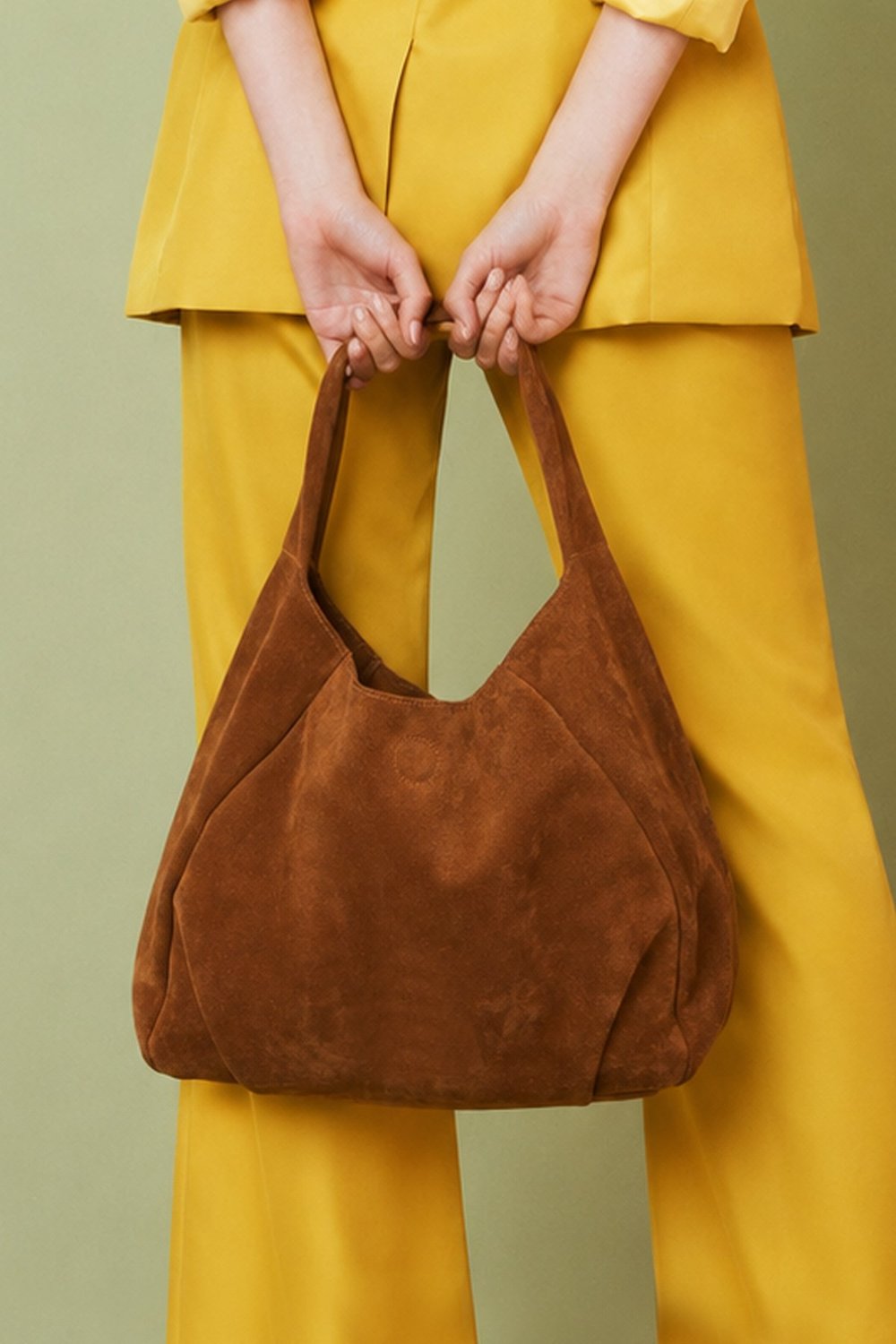 Taba Renk Hakiki Deri Kadın Çanta PLEATED BAG