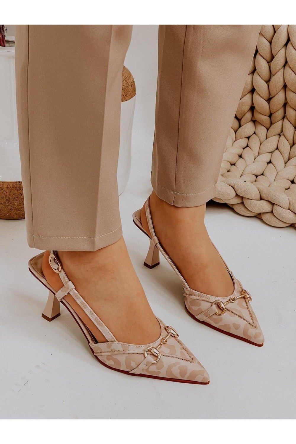 Bej Leopar (Slat) Toka Detay Kadın Stiletto