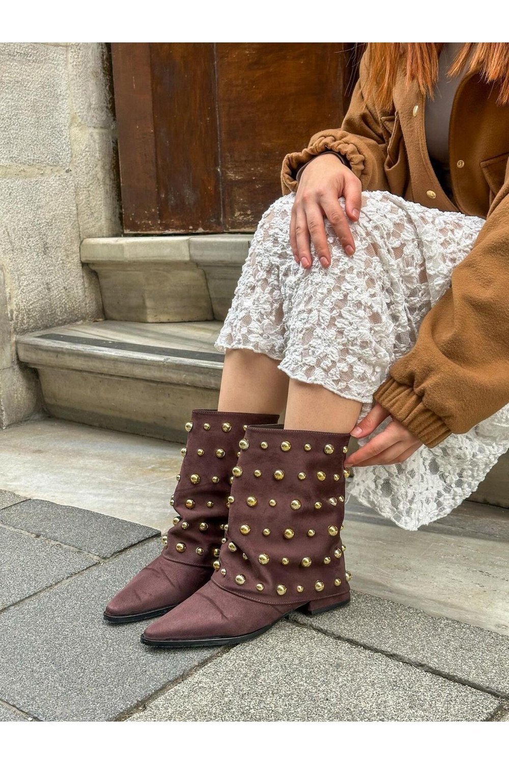 Kahve Süet (bead) Trok Detay Kadın Çizme