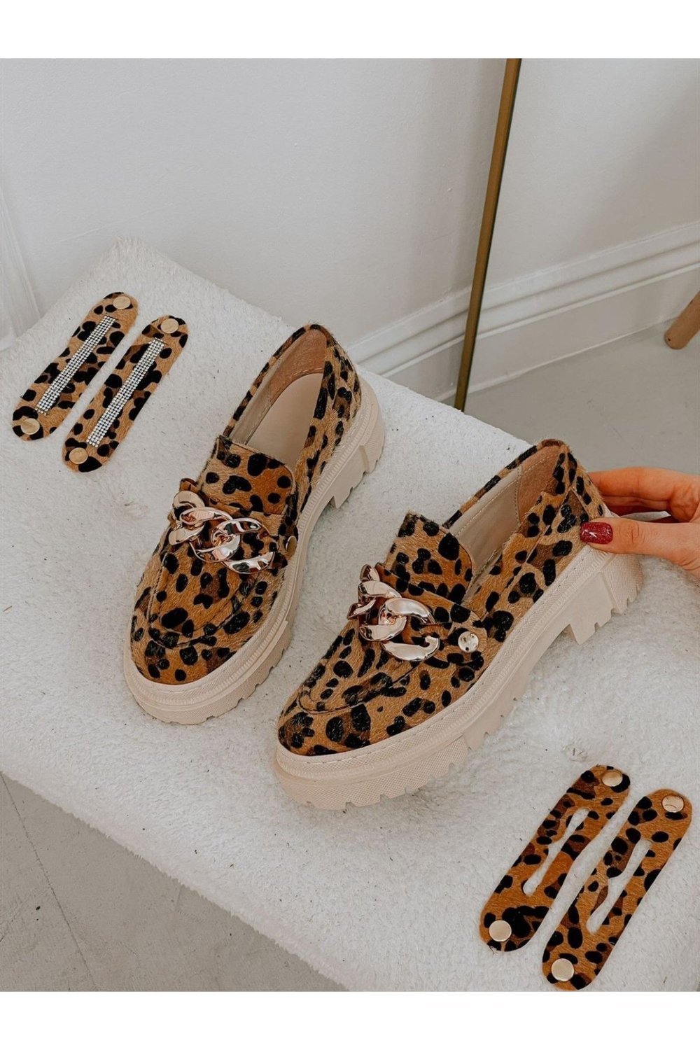 Leopar (Merlim) Üç Tokalı Kadın Loafer
