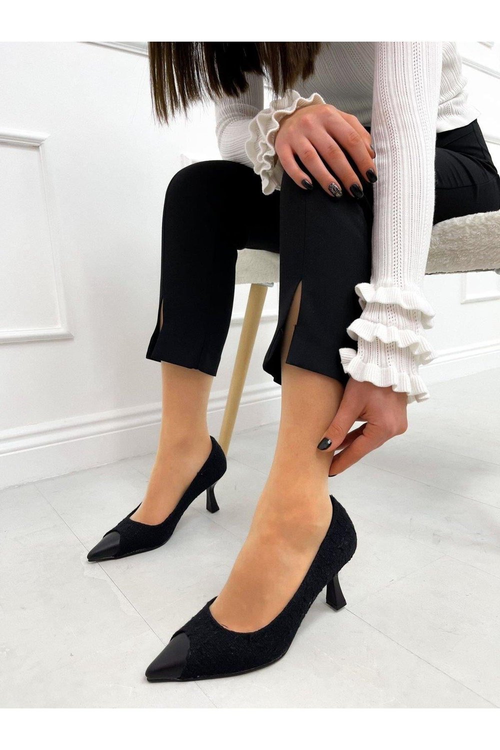 Siyah Tüvit (LOOMA) Maskelet Detay Kadın Stiletto