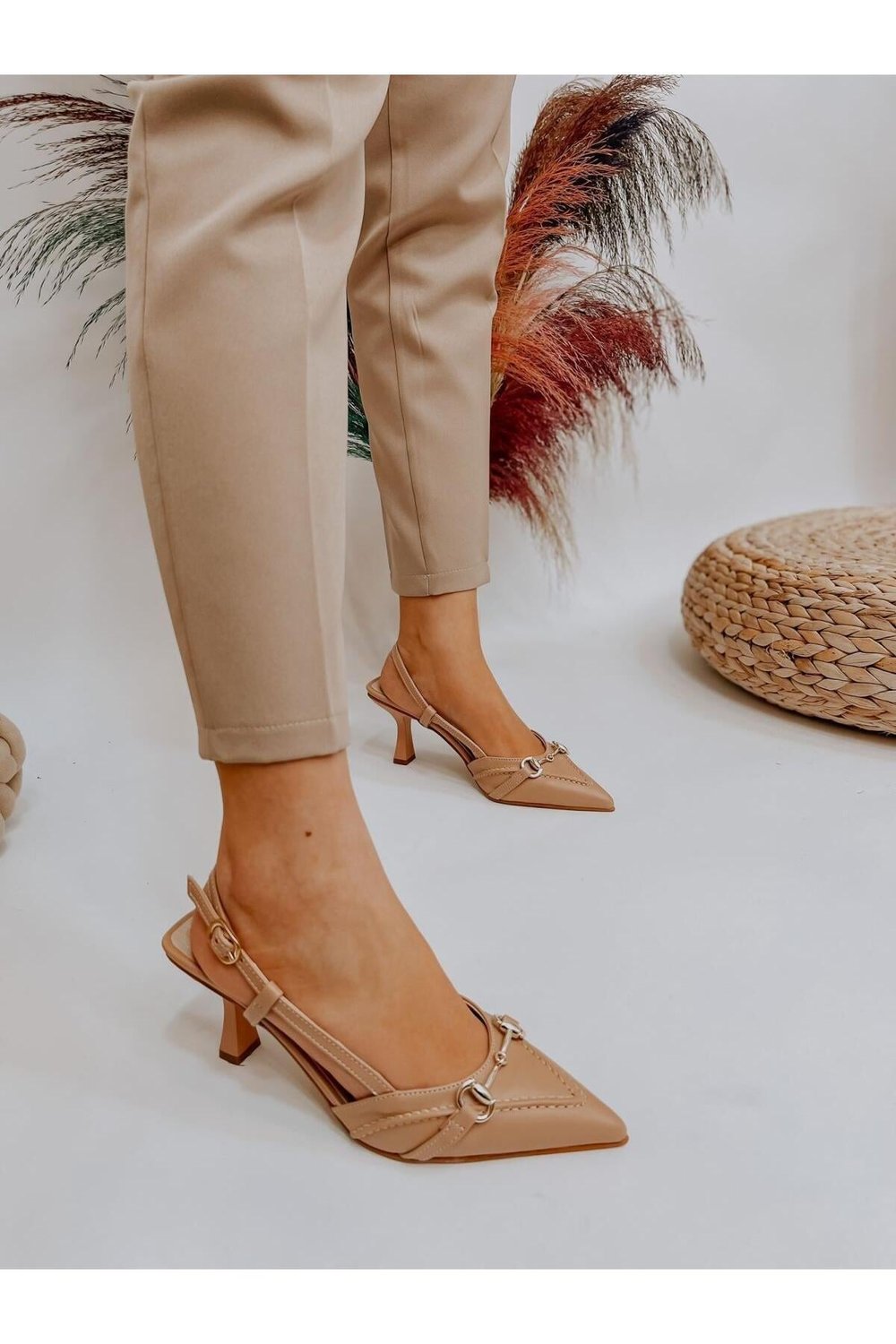 Ten Deri (SLAT) Toka Detay Kadın Stiletto