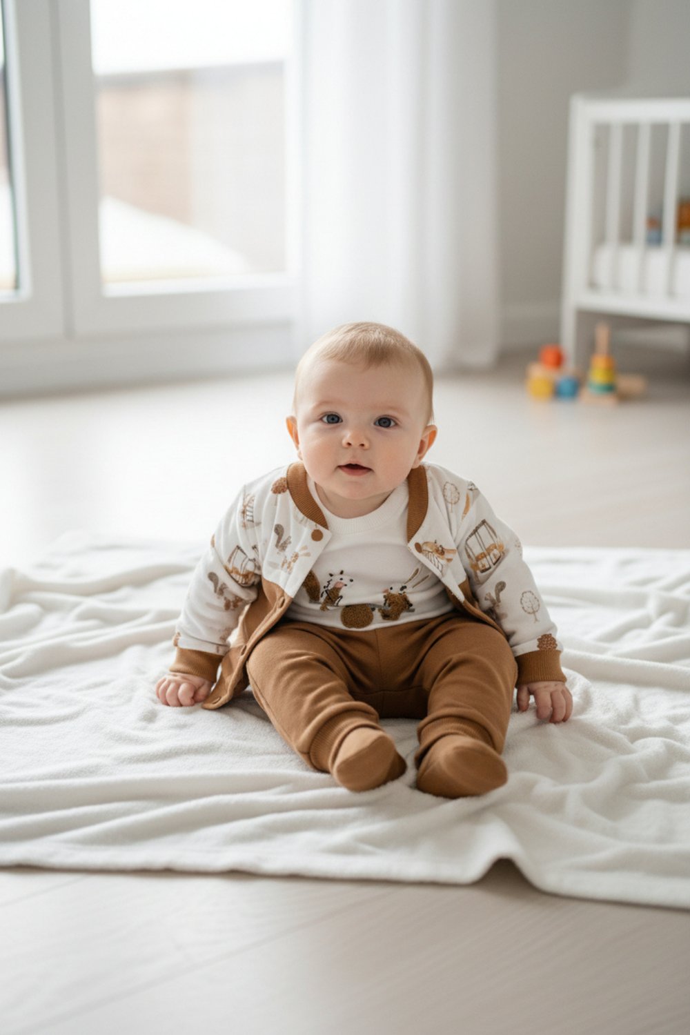 Bebek Erkek 3’lü Takım – Desenli Ceket, Nakışlı Body ve Pantolon