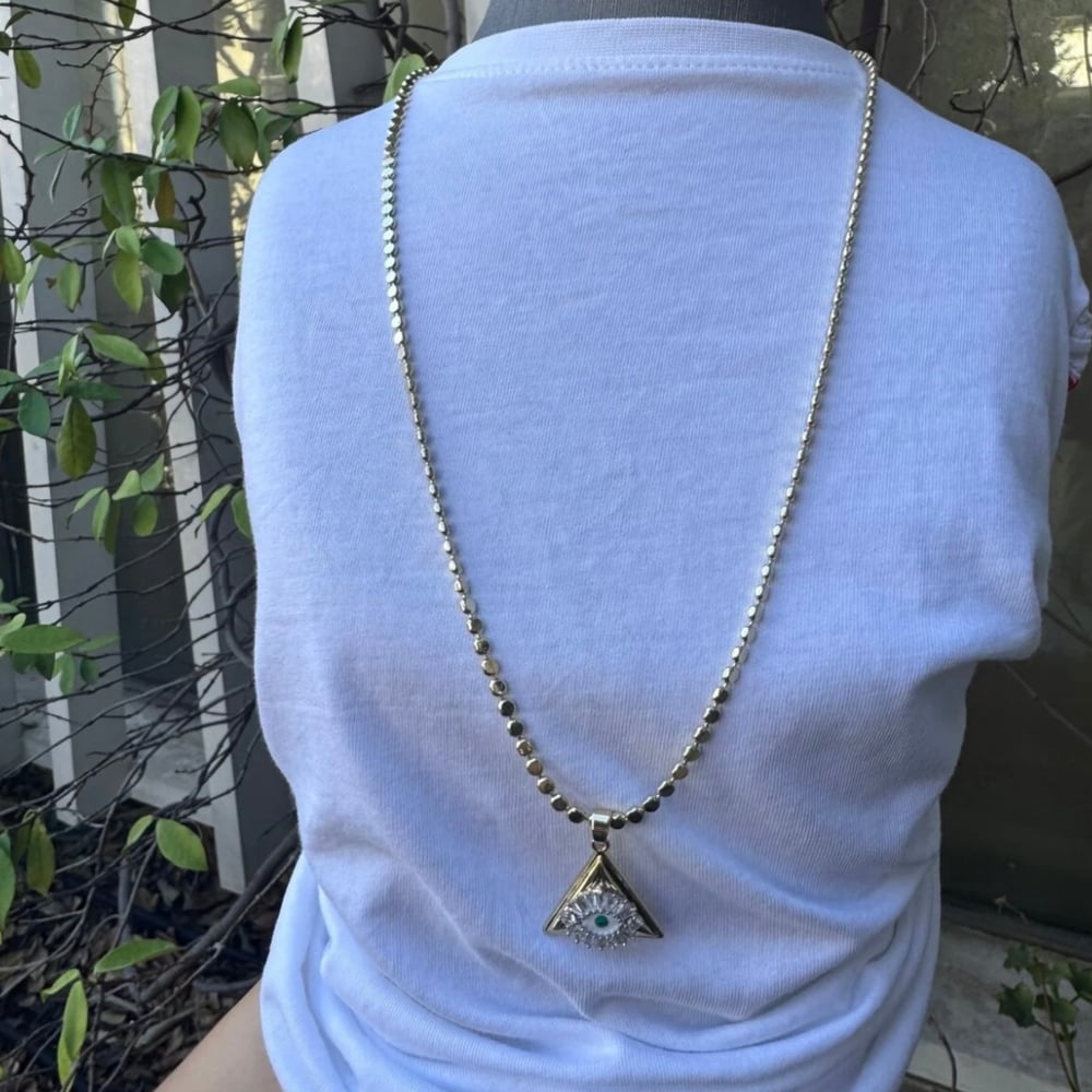 14k Çelik Üçgen Mavi Boncuklu Ezme Kolye – Kadın Takı (60 cm)