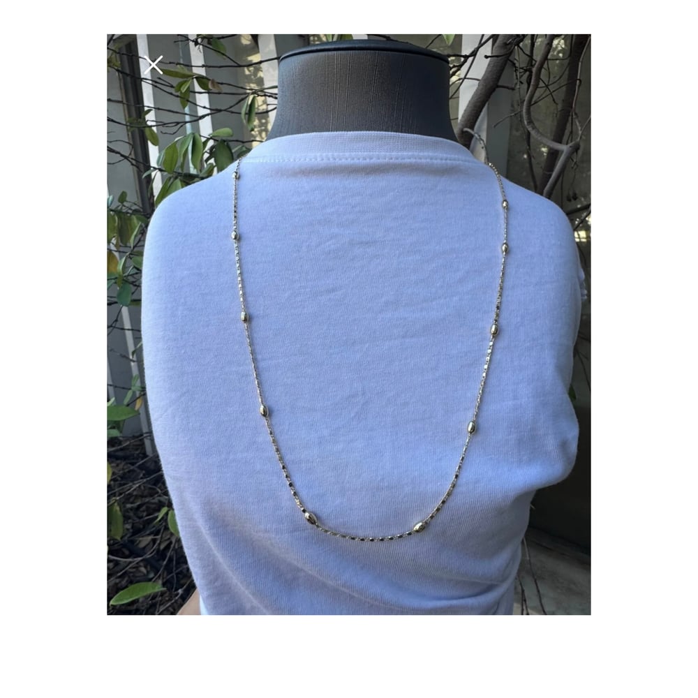 14k Çelik Uzun Ara Boncuklu Zincir Kolye – Kadın Takı (60 cm)