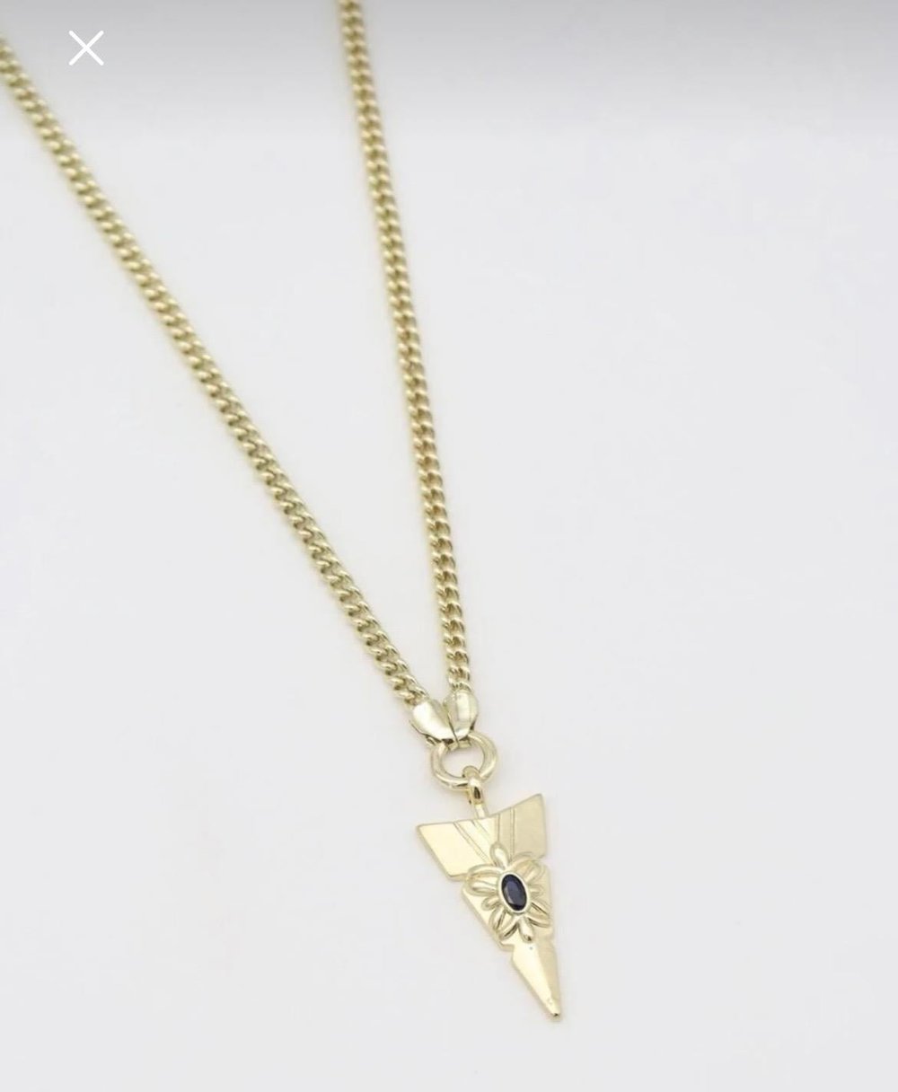 14K Çelik Zincir Mavi Taşlı Üçgen Kolye (60 cm)