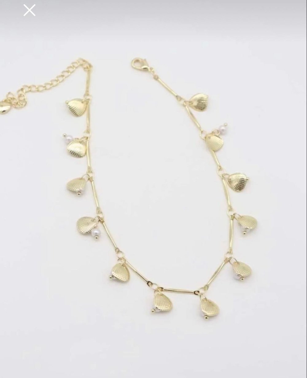 14K Gold Renk Inci Görünümlü Ve Deniz Kabuğu Detaylı Çelik Halhal