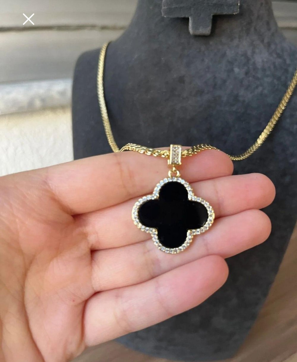 14K Gold Renk Kaplama Çelik Yonca Detaylı Kolye (60 cm) – 2 Farklı Zincir Seçenekli