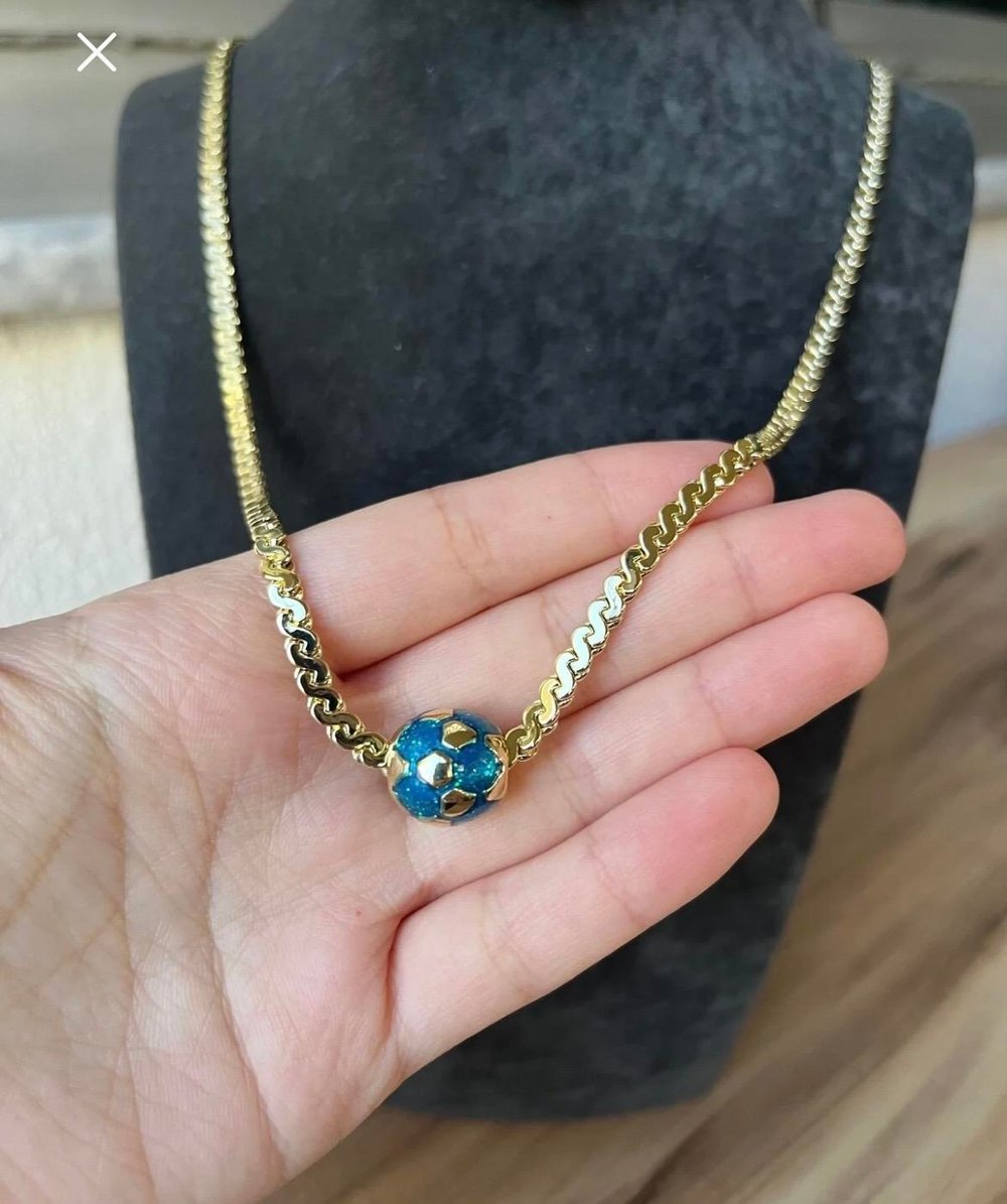 70 cm 14K Gold Kaplama Çelik Futbol Topu Uçlu Kolye – Uzun Zincir