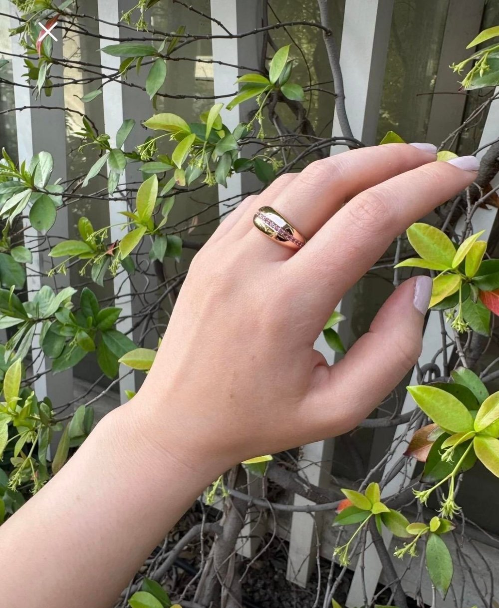 Altın Renk Kaplama Pembe Taşlı Çelik Yüzük (Ayarlanabilir) - Kadın