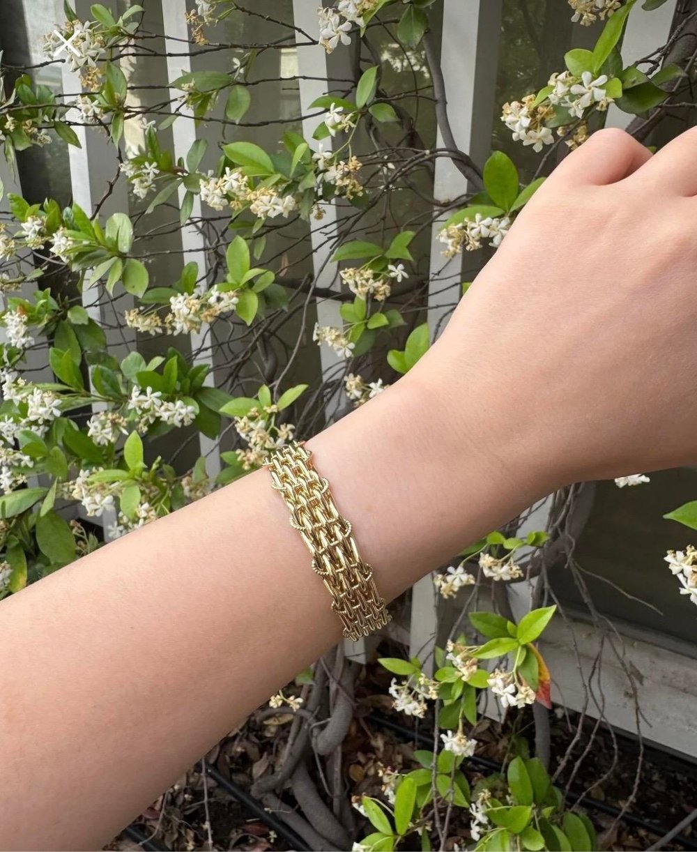 Altın Renk Örgü Desenli Ayarlanabilir Kadın Kelepçe Bileklik