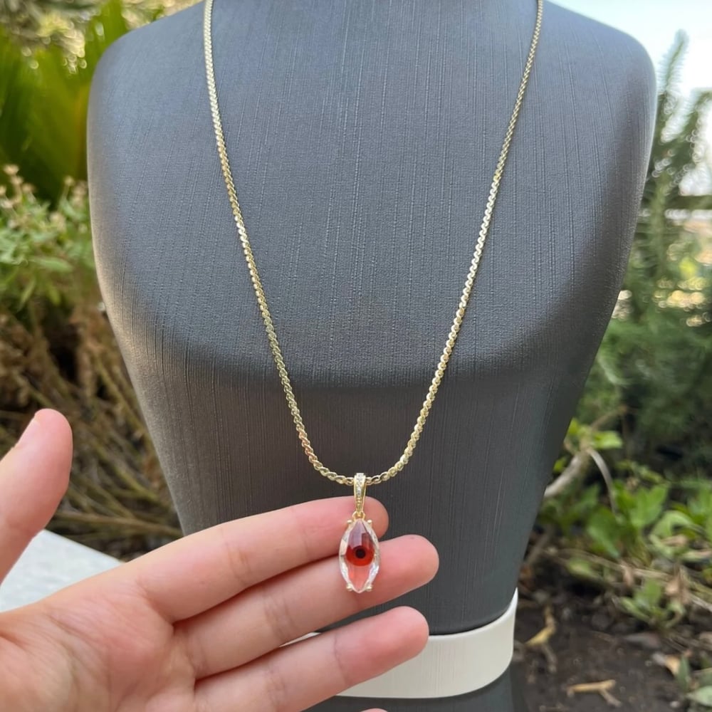 Altın Renk Zincirli Kristal Kırmızı Boncuklu Çelik 14K Kolye