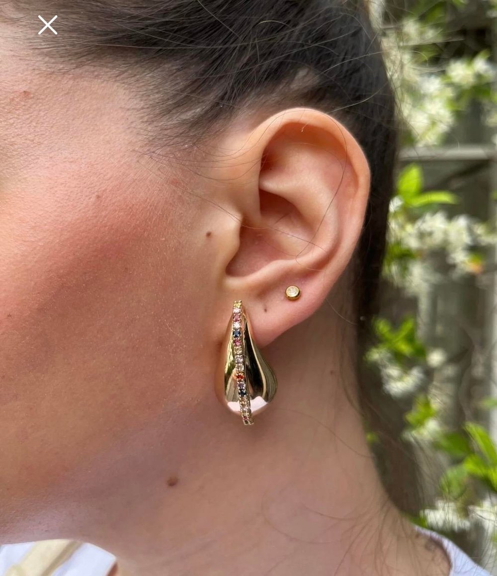 Gold Renk 14K Çelik Damla Küpe – Renkli Zirkon Taşlı, Kararmayan Kadın Küpe