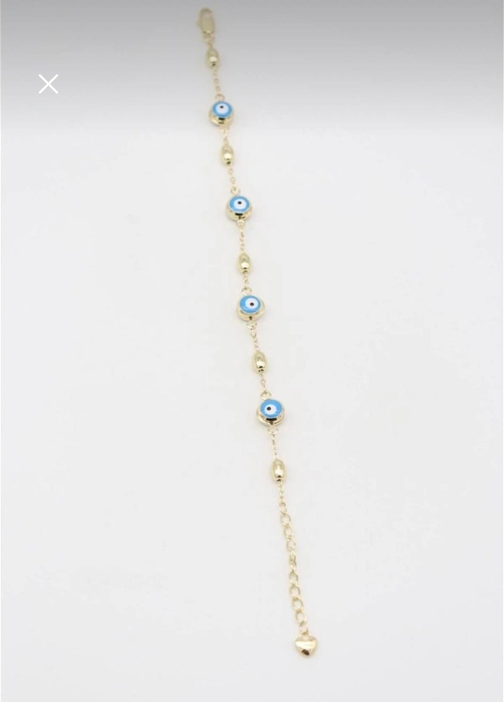 Gold Renkli Zincirli Mavi Boncuk Çelik Ayarlanabilir Bileklik (17+4 cm) | Minimal Takı