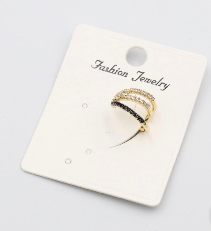 Siyah Taş Detaylı Gold Earcuff