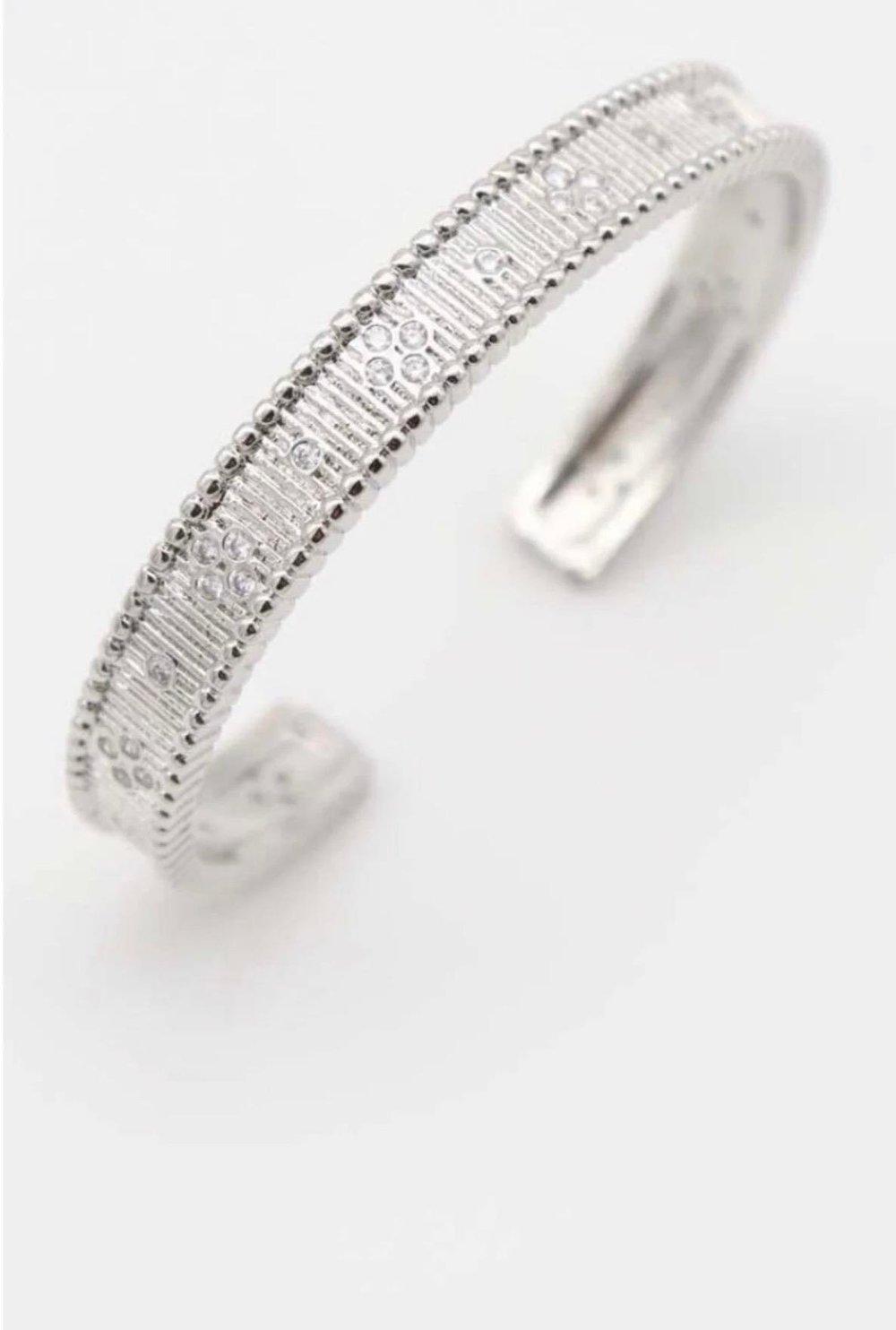 Taş Detaylı Çelik Kelepçe Ayarlanabilir Bileklik 