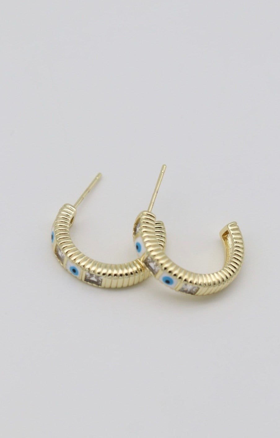 VIP Nazar ve Zirkon Taş Detaylı Gold Halka Küpe 20 mm 