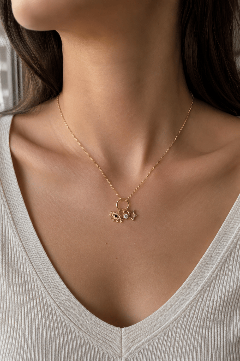 Yıldız & Göz Charm Kolye – 45+5 cm