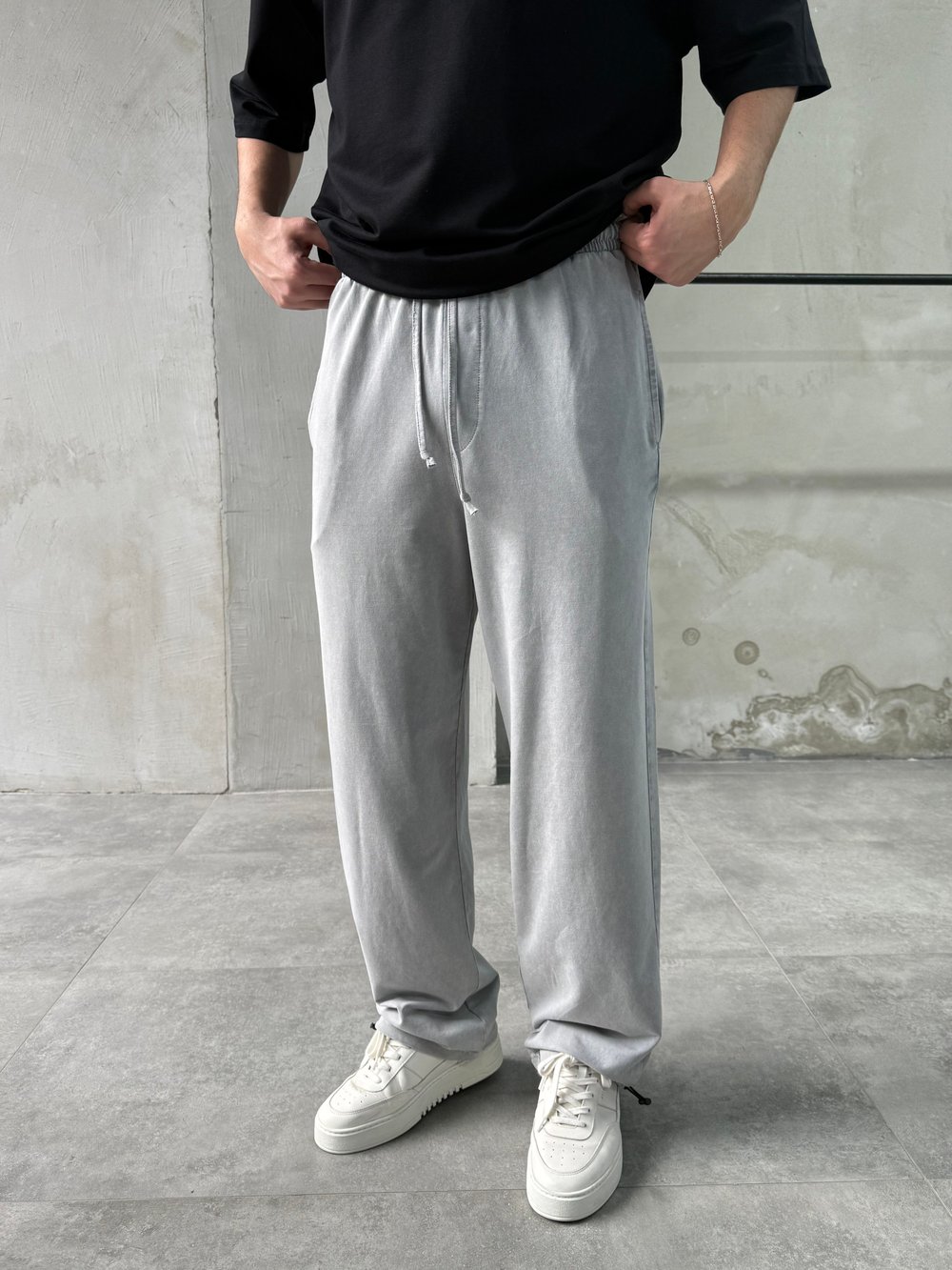 Açık Gri Yıkamalı Baggy Eşofman Altı
