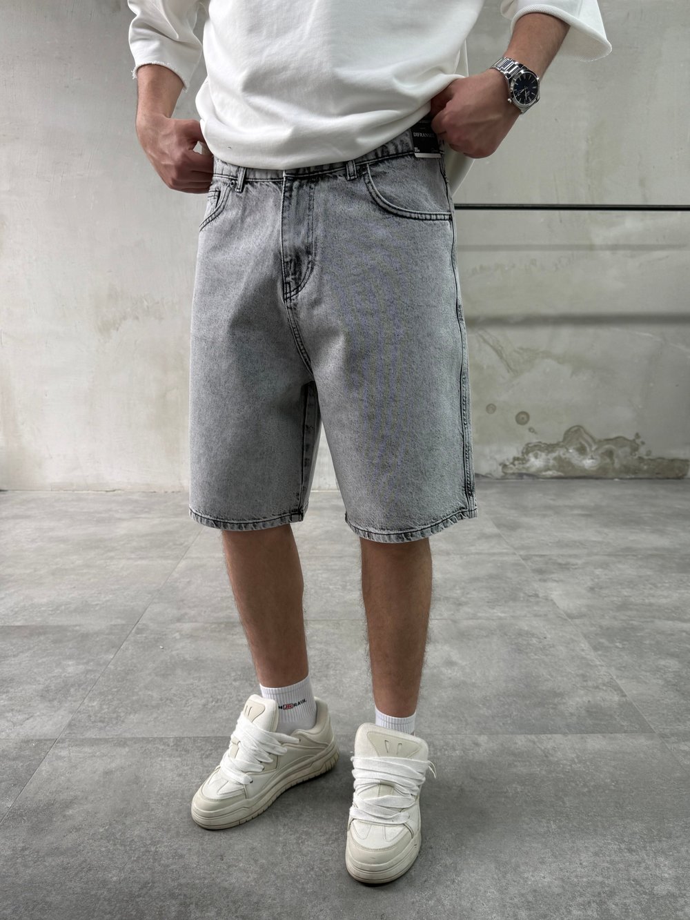 Baggy Fit Bermuda Açık Gri Denim Şort