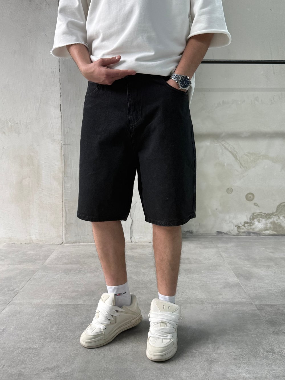 Baggy Fit Bermuda Siyah Denim Şort