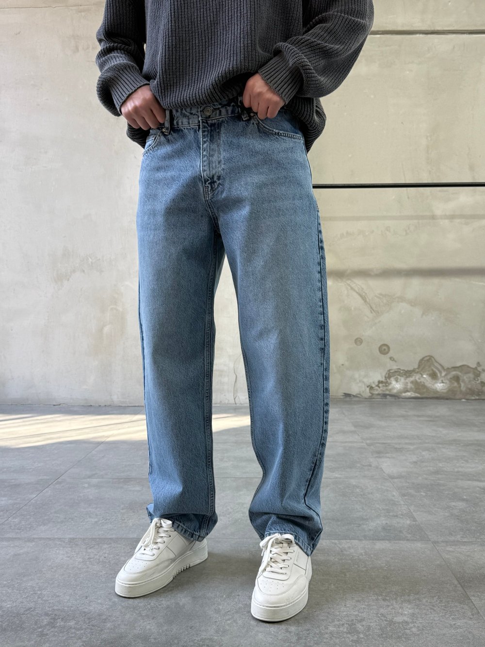 Basic Mavi Yıkamalı Baggy Jean