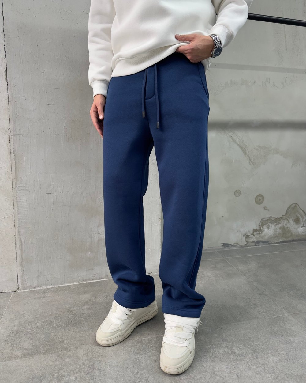 Basic Şardonlu Lacivert Baggy Eşofman Altı
