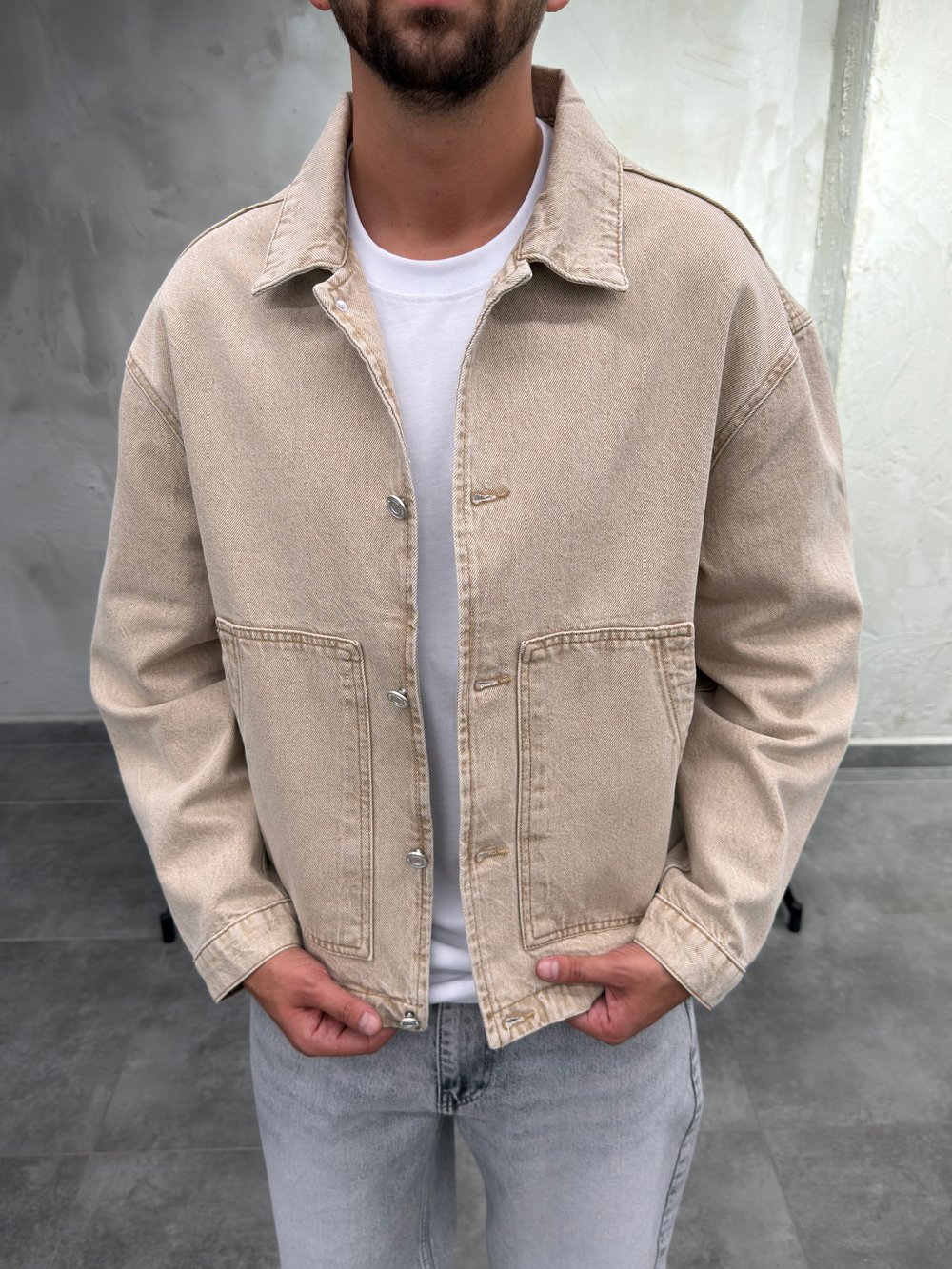 Düğmeli Mega Cep Taş Denim Ceket