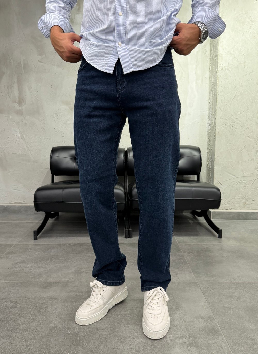 Düz Paça Koyu Lacivert Regular Fit Jean