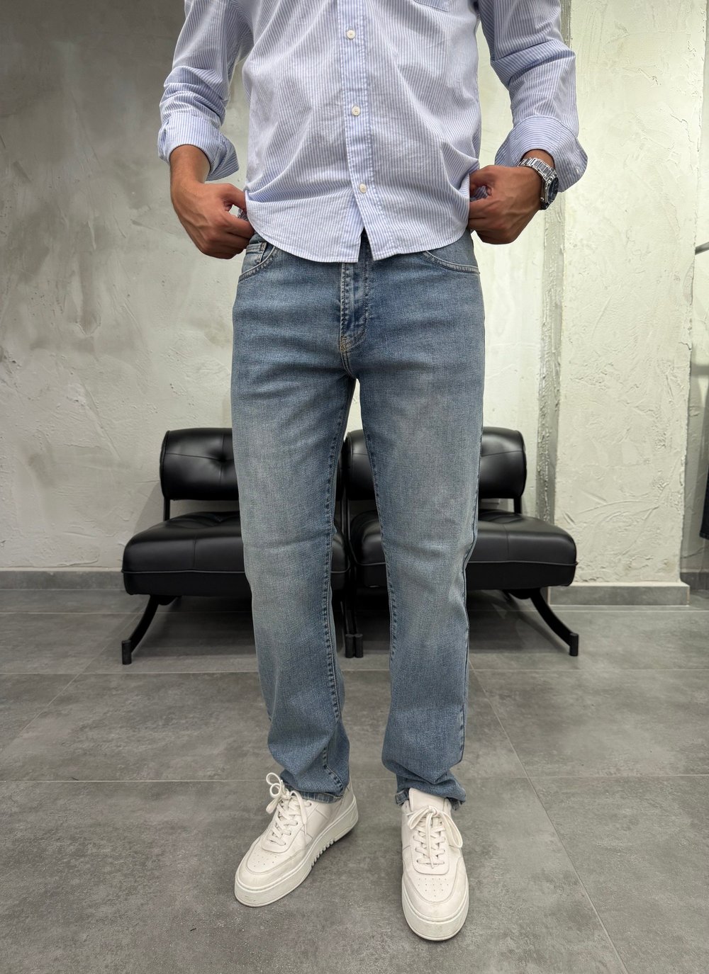 Düz Paça Tintli Mavi Regular Fit Jean