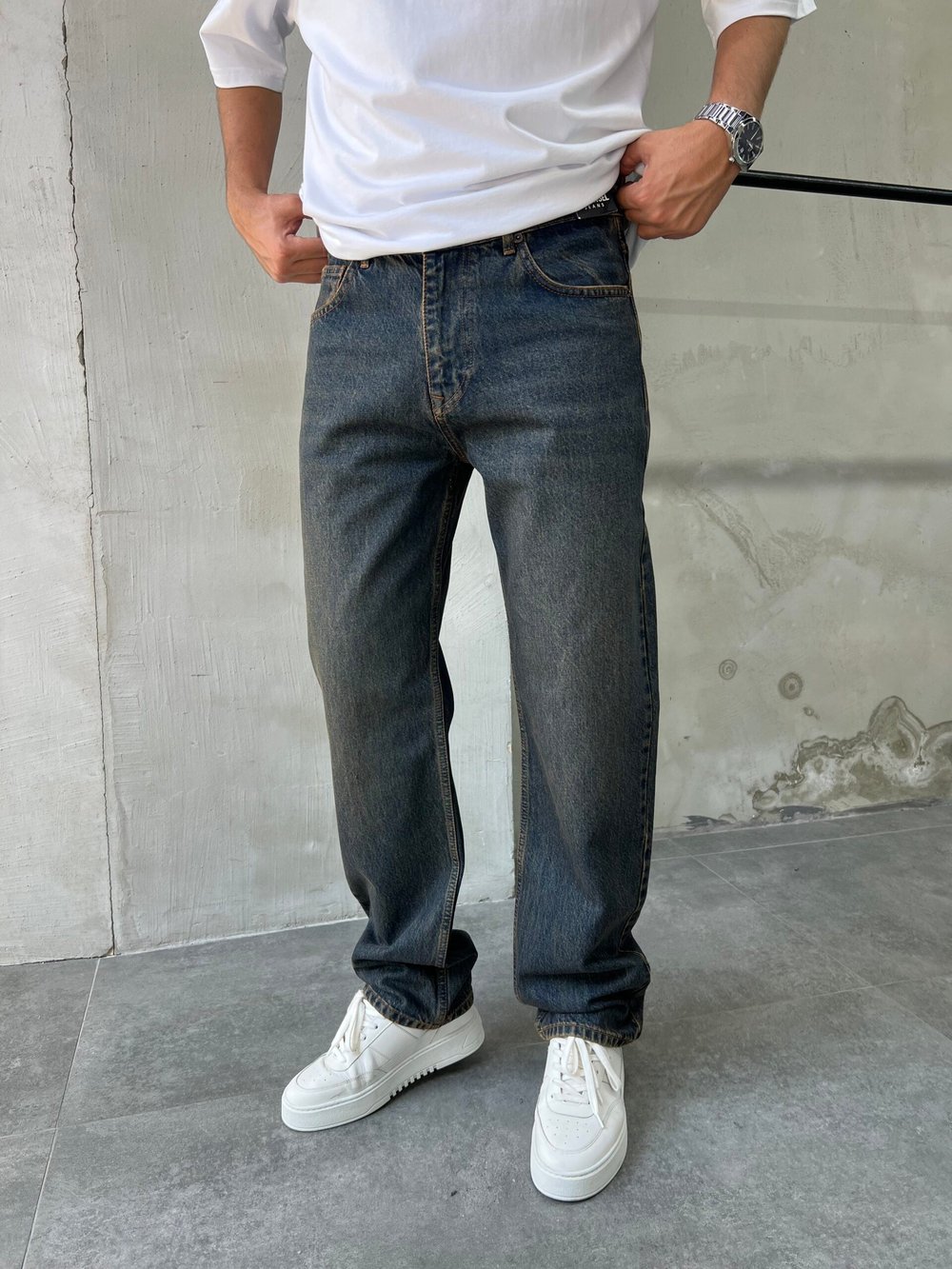 Eskitme Kahve Detaylı Loose Fit Baggy Jean