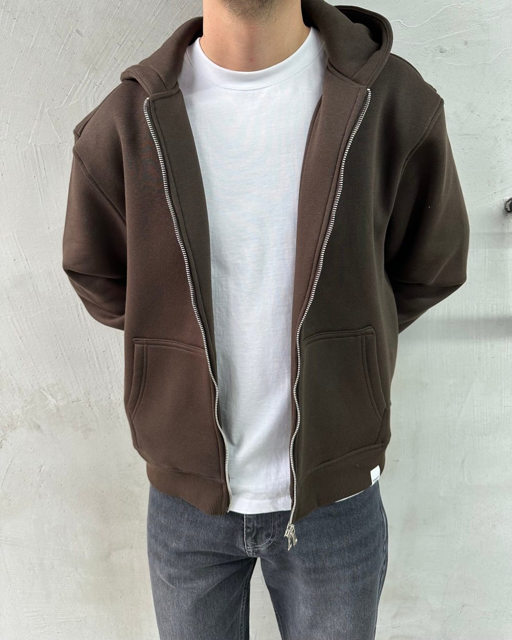 Kapüşonlu Basic Kahve Sweatshirt