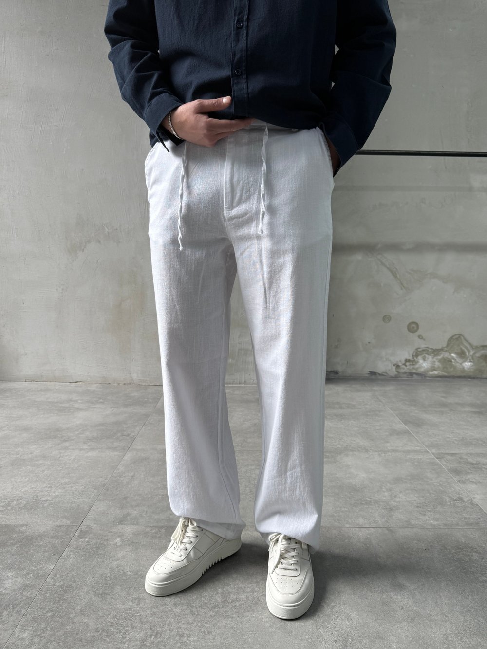 Keten Pamuk Beyaz Baggy Pantolon