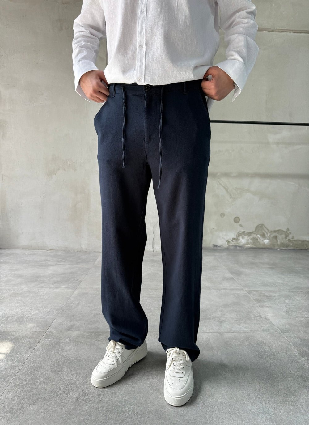 Keten Pamuk Lacivert Baggy Pantolon