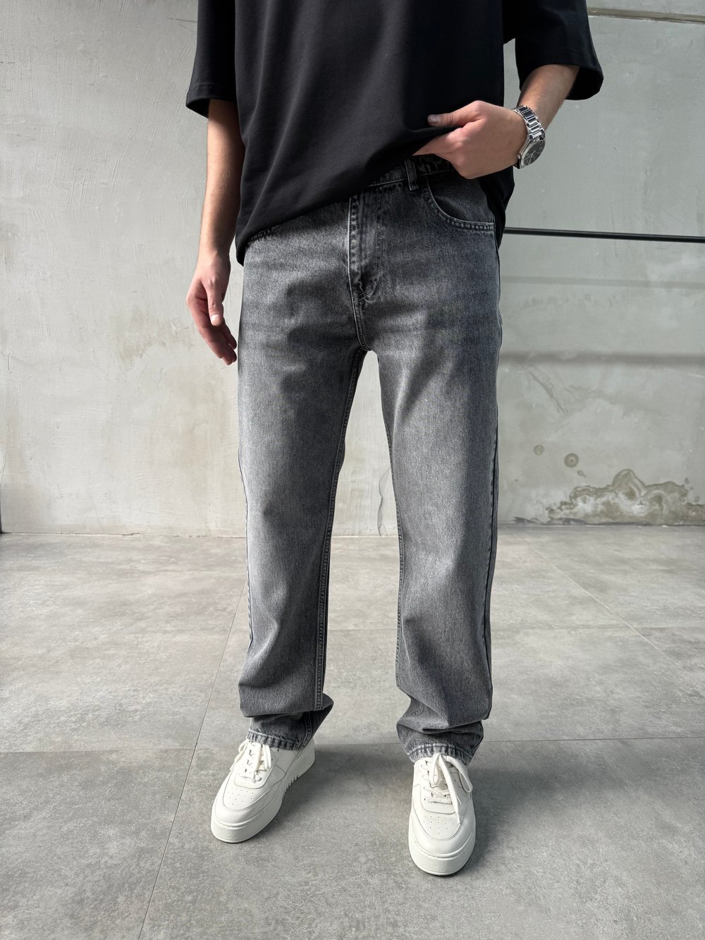 Loose Fit Koyu Gri Baggy Jean