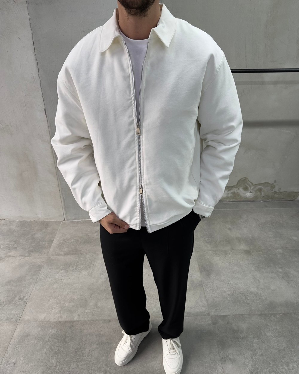 Oversize Beyaz Kapitone Erkek Ceket
