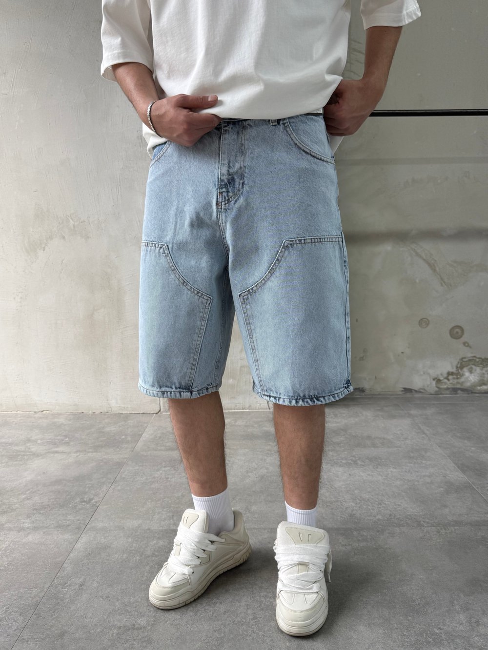 Parça Dikişli Buz Mavi Bermuda Baggy Şort