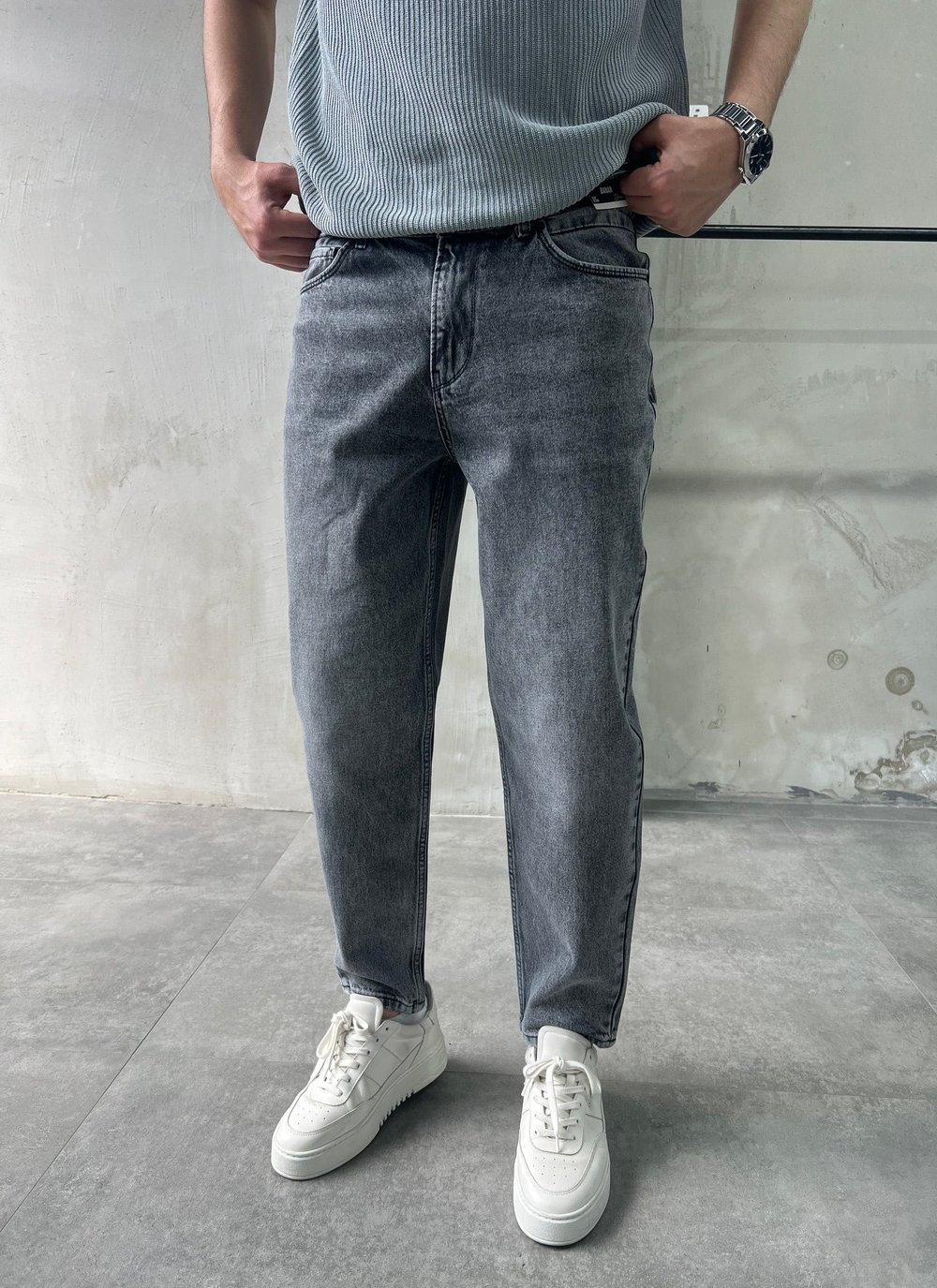 Rahat Kalıp Gri Boyfriend Jean Pantolon