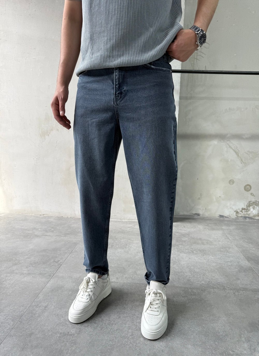 Rahat Kalıp Trend Fit Eskitme Gri Boyfriend Jean