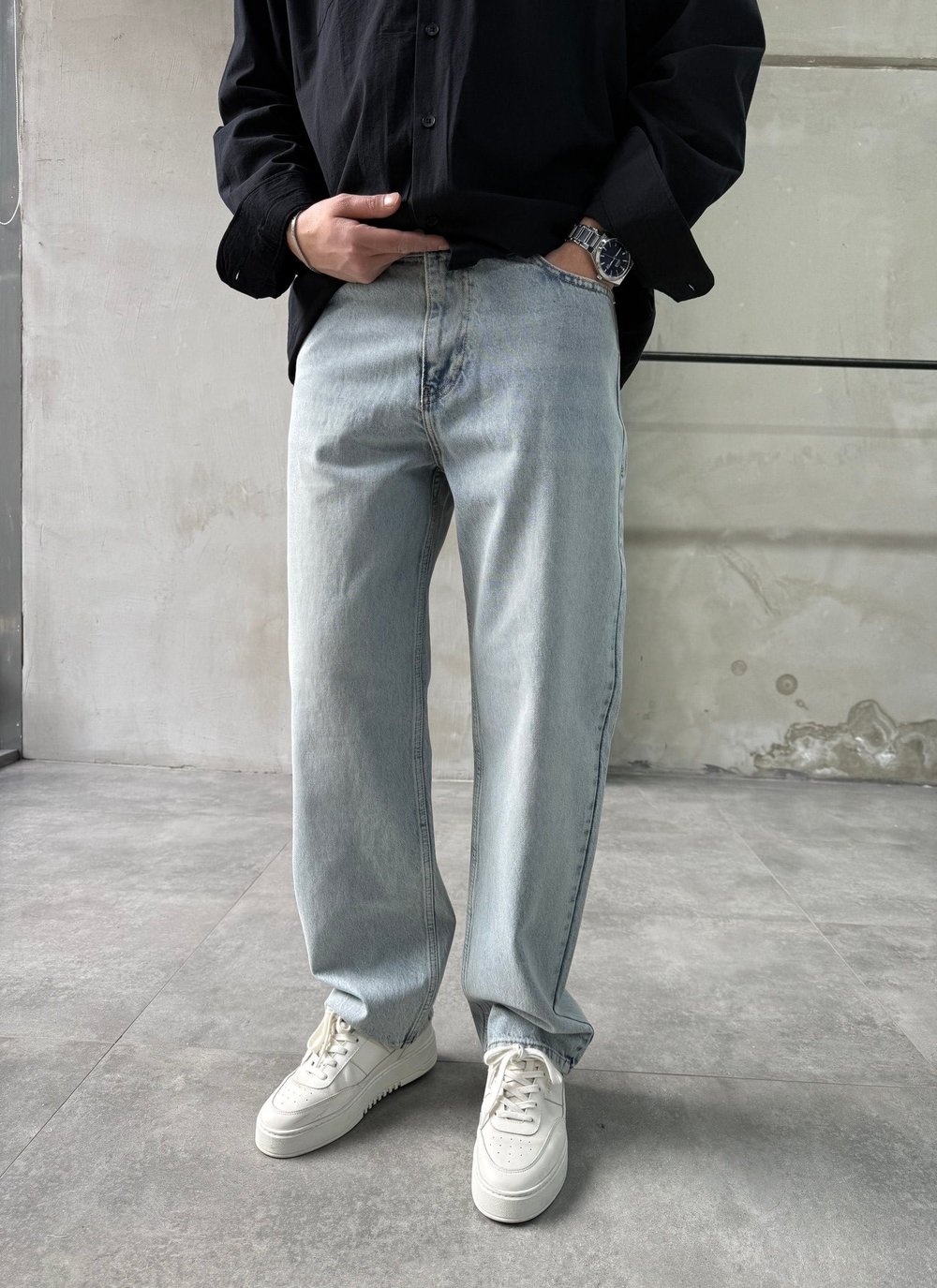 Yıkamalı Relaxed Fit Eskitme Mavi Boyfriend Jean