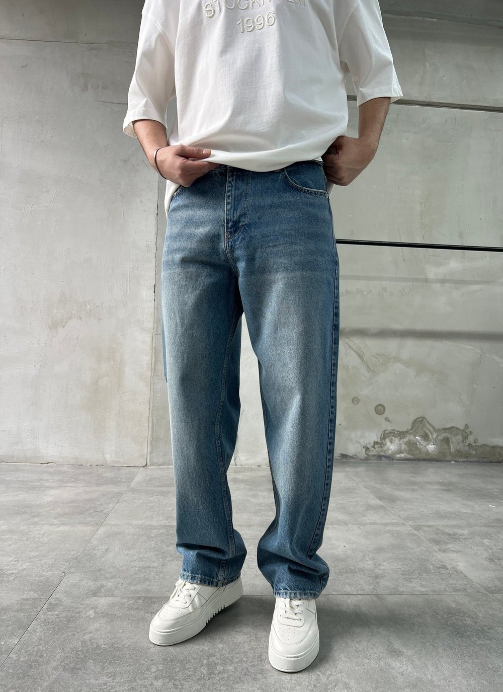 Yıkamalı Relaxed Fit Tintli Mavi Boyfriend Jean