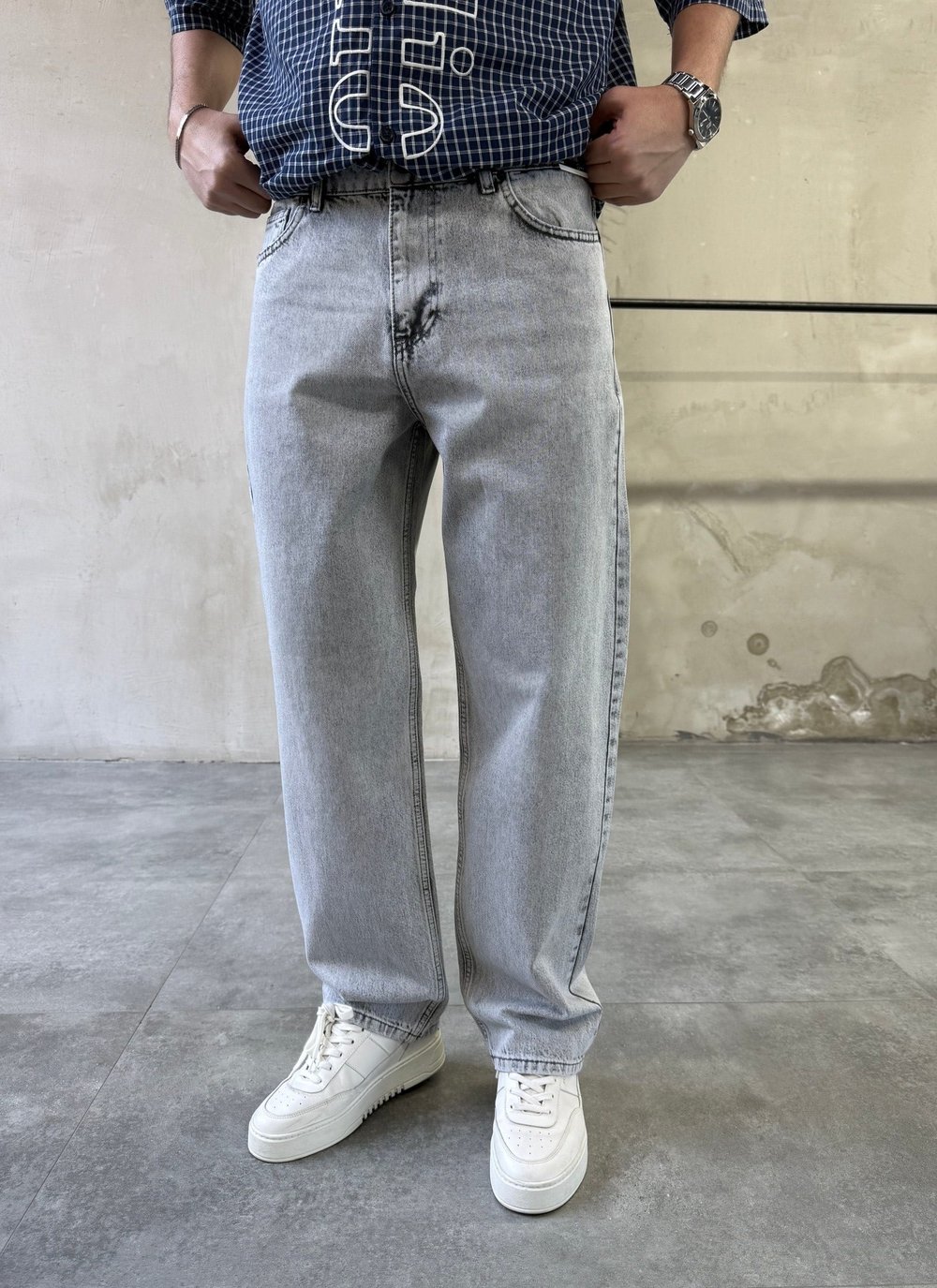 Yıkamalı Trend Model Gri Baggy Jean